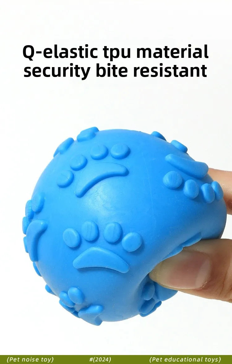 Durable Chew Resistant Squeaky Paw Print Ball Dog Toy - Pet Dental Teething Bite Proof Fetch Ball with Grippy Texture for Puppy
