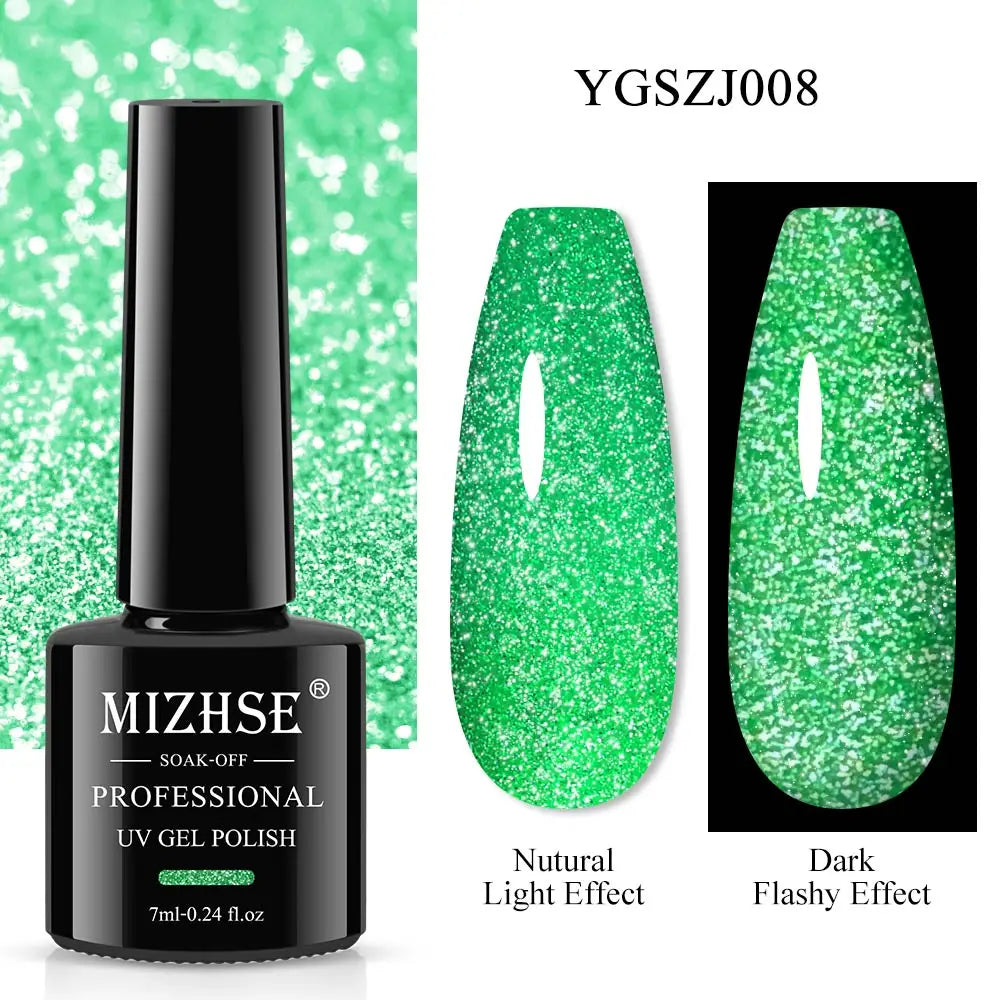 MIZHSE 7ML Reflective Top Coat Gel Nail Polish Shiny Glitter Vernis Semi Permanent Varnish Nail Gel Polish for Manicure Nail Art