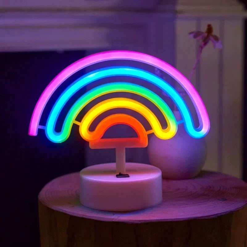 LED Neon Night Light Sign Flamingo Coconut Tree Cactus Table Lamp Kids Birthday Gifts Bedroom Christmas Art Decor Battery/USB