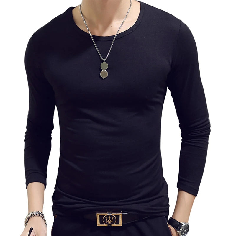 Spring Autumn Period Long Sleeve Cultivate One's Morality Men's T-shirt O-neck Solid Polyester T Shirt Men Red Blue Black