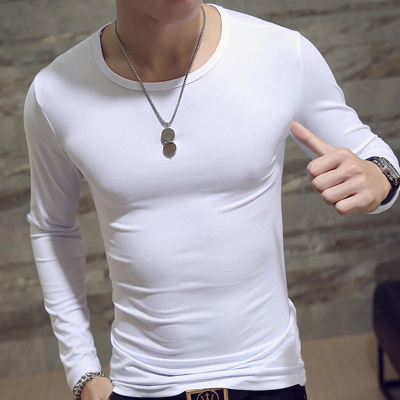 Spring Autumn Period Long Sleeve Cultivate One's Morality Men's T-shirt O-neck Solid Polyester T Shirt Men Red Blue Black
