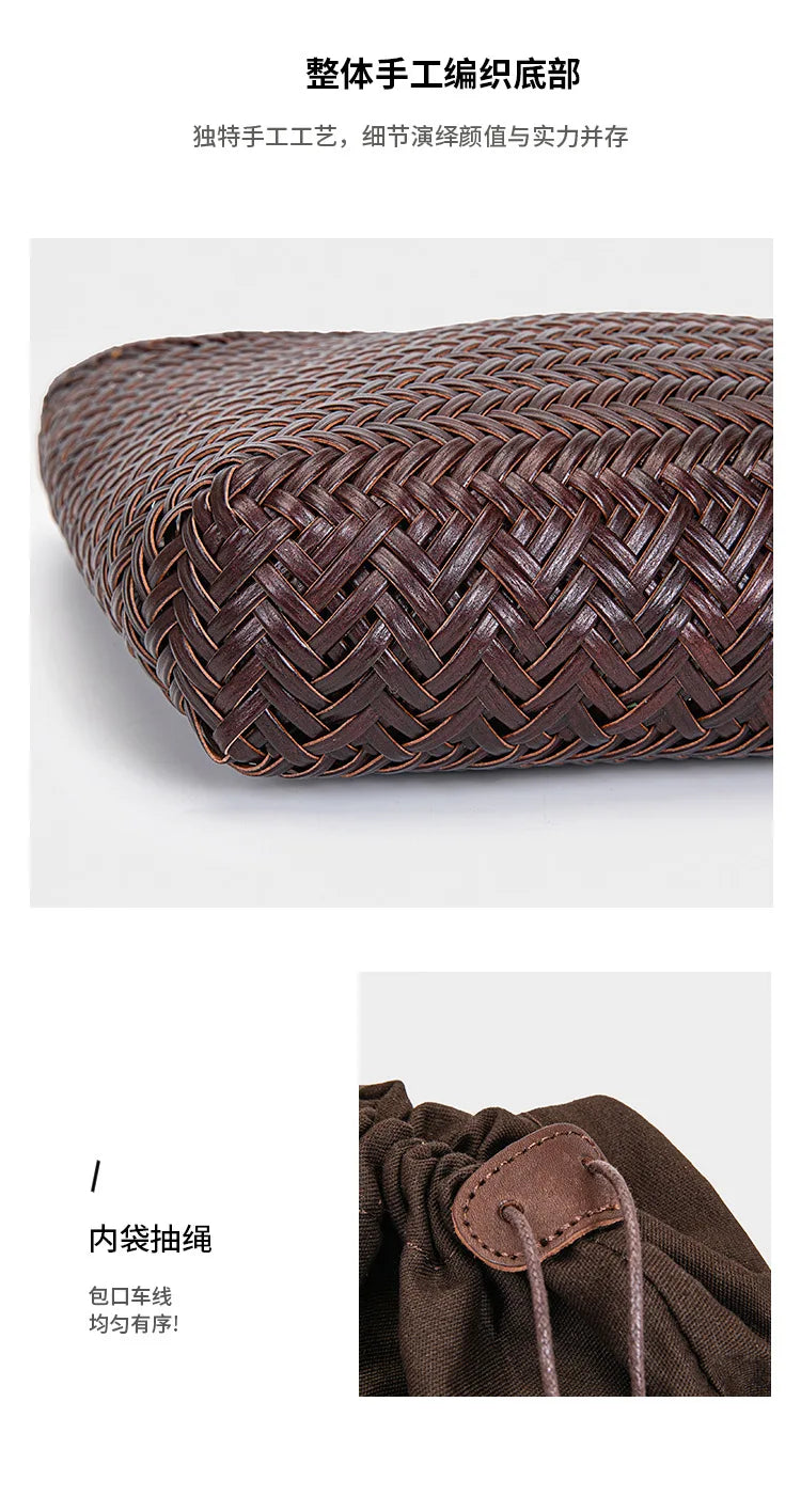2026 spring new braid bag French basket bag Vintage Boho Gypsy Aztec Ibiza Genuine Leather Messenger Bag  female ins style