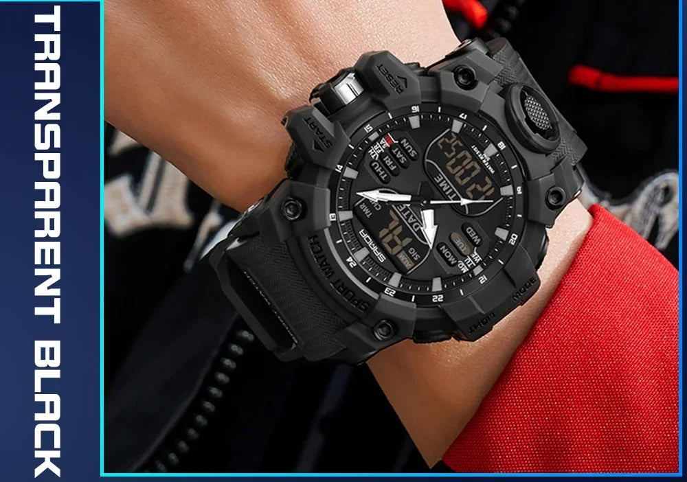 SANDA 6126 Military Man Alarm Stopwatch Quartz Wristwatch Male Digital Clock  Dual Display Men Watches Waterproof Sports Watch