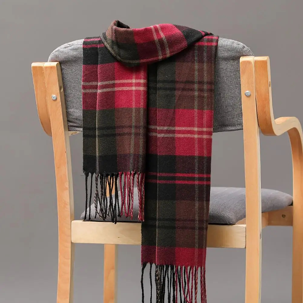 Men Women Hiking Scarves British Style Faux Cashmere Winter Scarf Classic Plaid Fringed Tassels Long Scarf For Autumn Winter