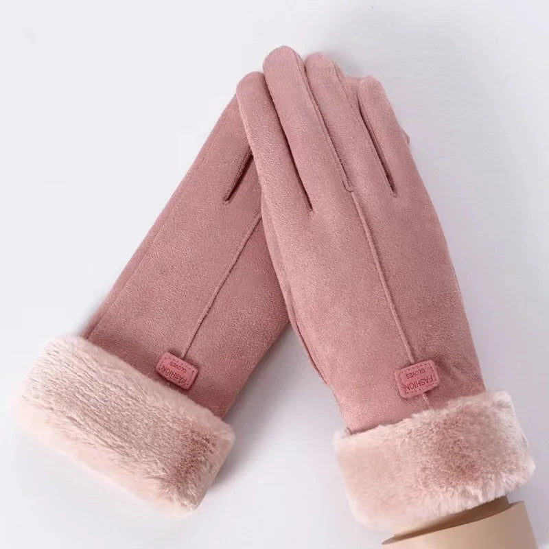 New Fashion Gloves Autumn Winter Cute Furry Warm Mitts Full Finger Mittens Women Outdoor Sport Female Gloves Screen