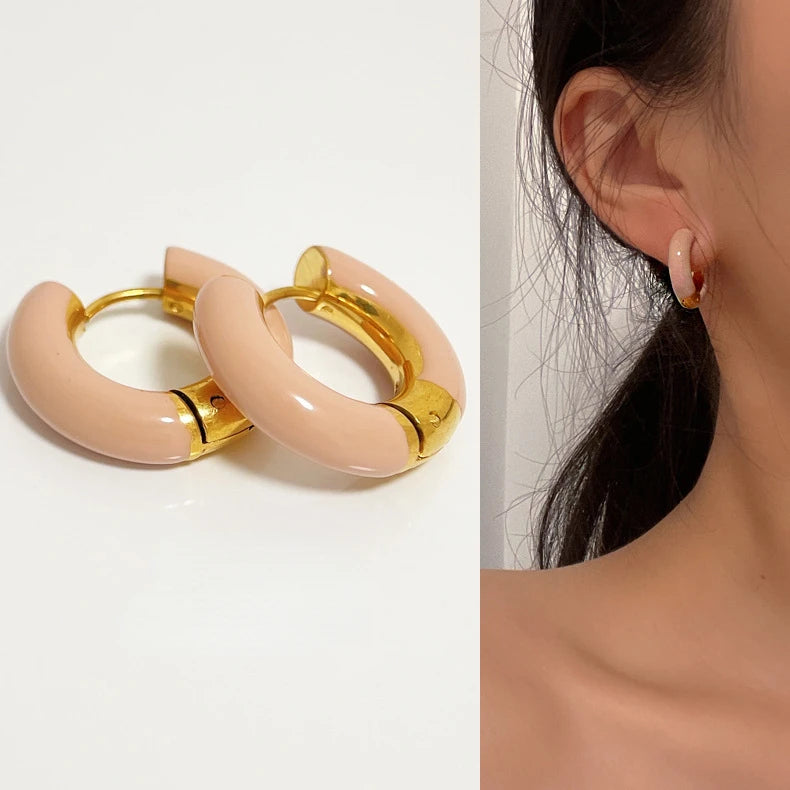 Modern Jewelry Round Colorful Enamel Green Blue Pink Red Buckle Earrings For Women Girl Gift Elegant Temperament Accessories