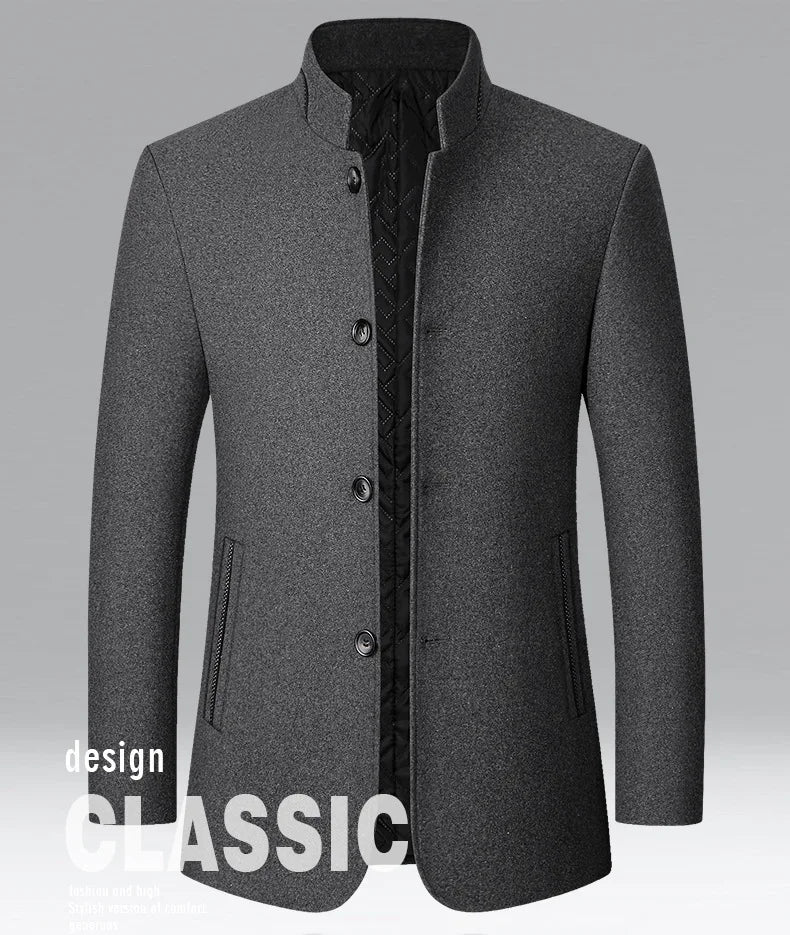 BROWON Brand Winter Coat Men Chinese Style Stand Collar Solid Coats for Men 2025 Autumn and Winter Business Casual Woolen Jacket