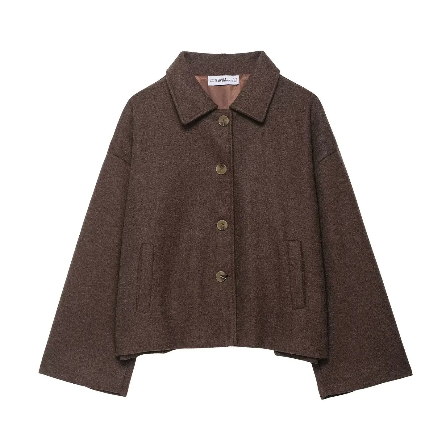 HH Women Fashion Single-Breasted Lapel Pocket Decorate Casual Slim Jacket Female Autumn High Street Long Sleeves Short Coat