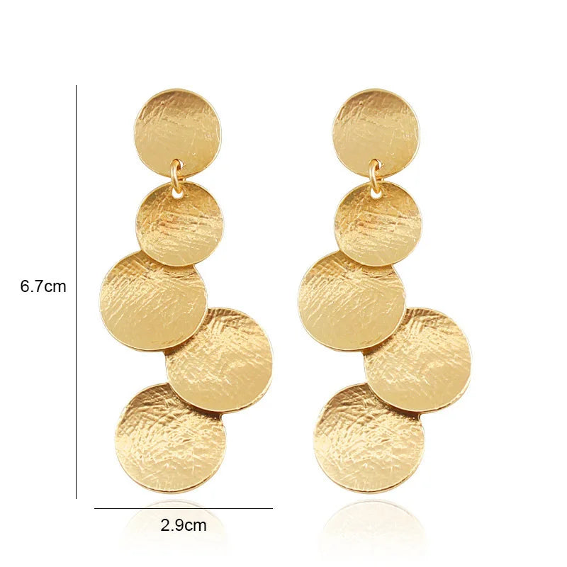European Exaggerate Metal Statement Earrings for Women Vintage Fashion Round Star Leaf Irregular Geometry Long Earrings Jewelry