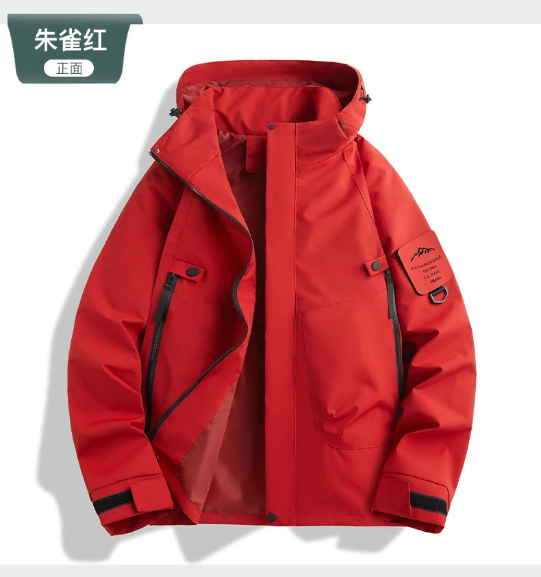 New Outdoor Waterproof Hooded Jacket Unisex Spring Autumn Loose Thin Workwear Windproof Coat for Men's Hiking Camping Activities