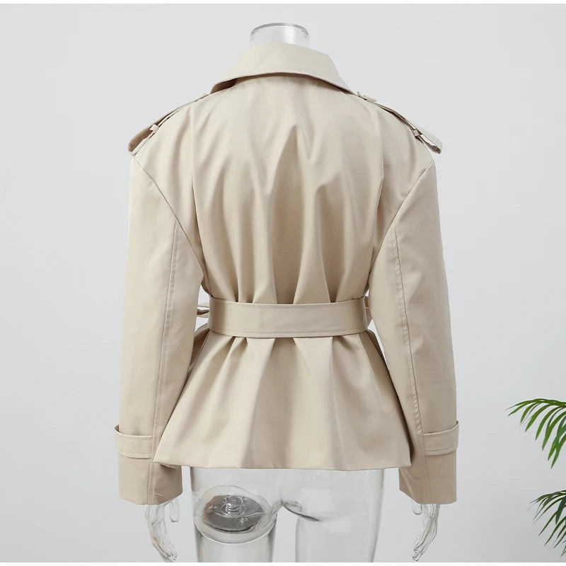 Solid Laepl Lace Up Trench Coat Women Fashion Full Sleeve Waist Cinching Short Windbreak 2025 New Autumn office commute outwear