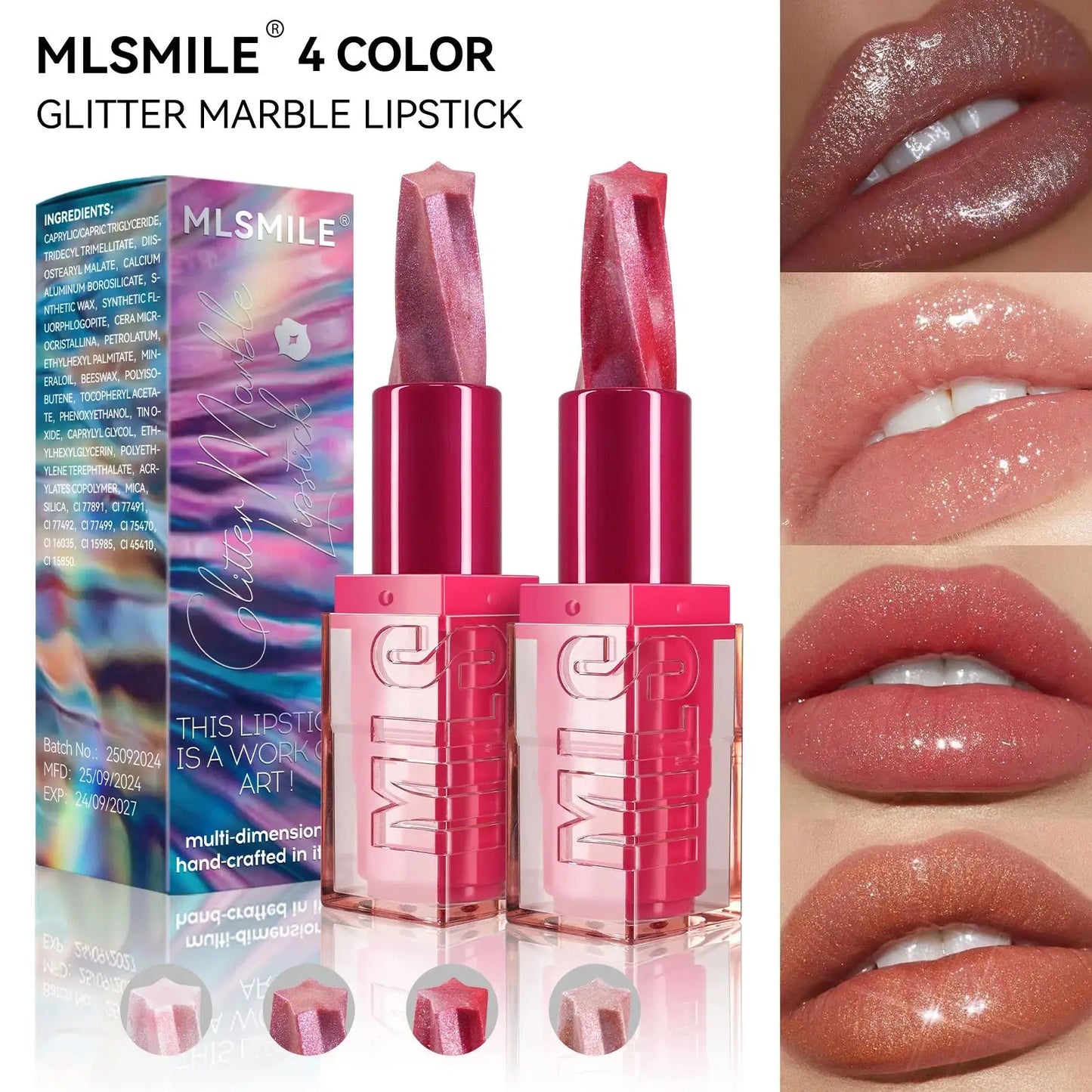 Spiral Star Lipstick Moisturizing Waterproof Matte Glitter Marble Non Stick Long Lasting Lip Gloss Pearlescent Shine