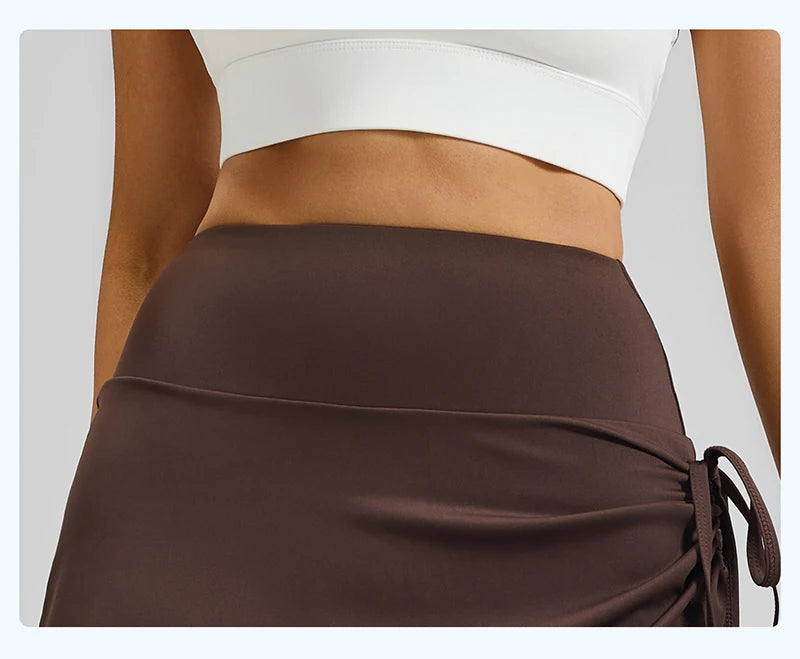 BIVIGAOS New Spring Drawstring Pleated Yoga Leggings Skirt Pants Fake Two Piece Women High Waist Elastic Sports Fitness Leggings
