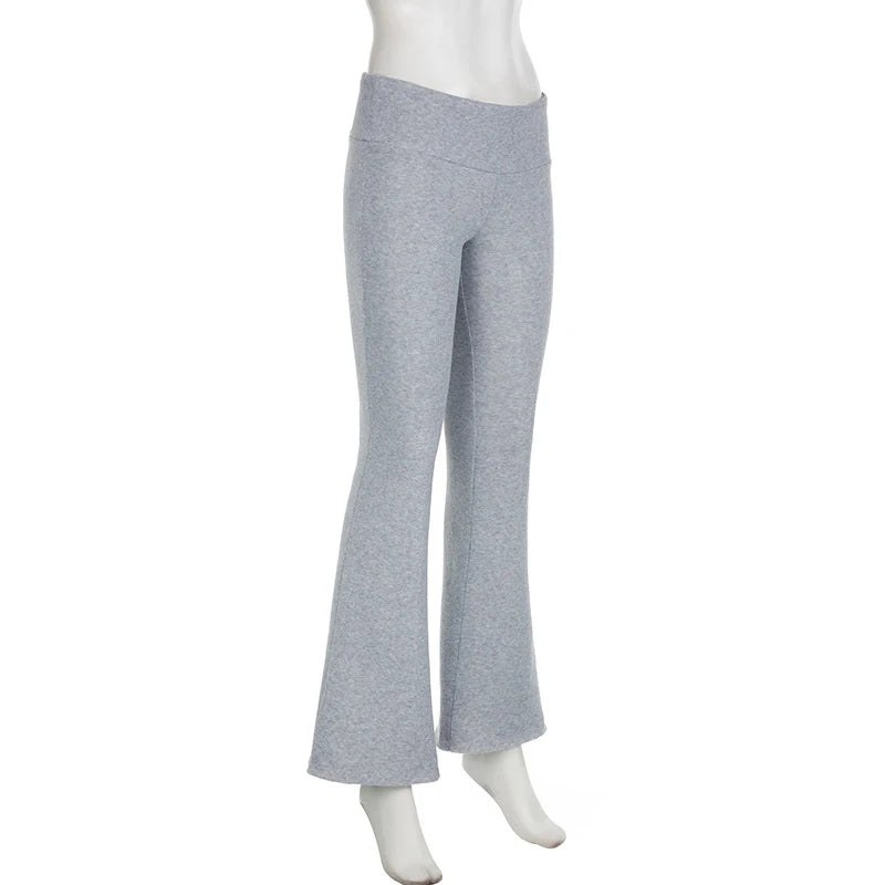 Casual Sexy Basic Solid Flare Pants Y2K Slim Low-Waisted Boot Cut Pants Women 2024 Autumn Spring Fashion Streetwear Lady