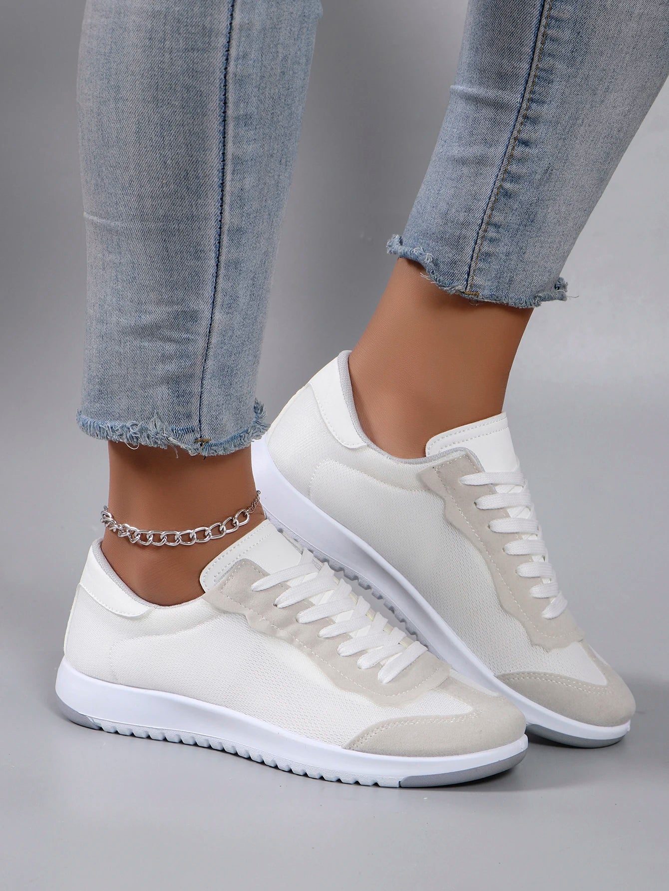 Spring new women's sports shoes, fashionable, breathable, lightweight, non-slip, wear-resistant, casual sports shoes, flat shoes