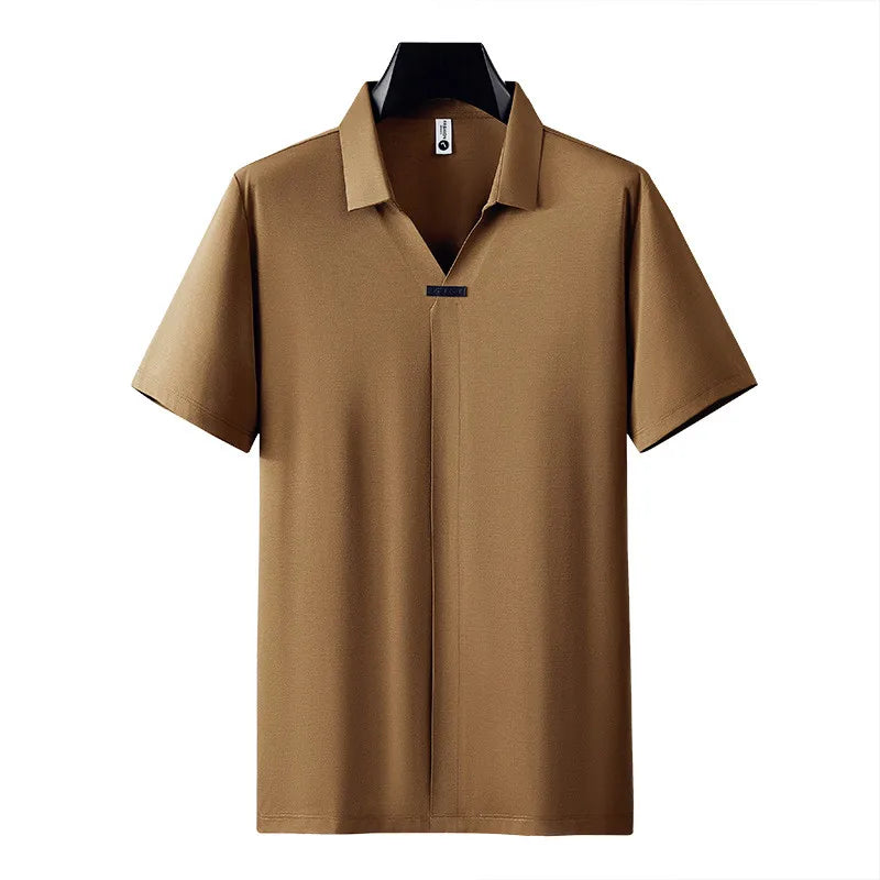 Luxury Purple Polo Shirts For Men High Quality Summer Short Sleeve Men's Polos Ice Silk Elastic Slim Fit Turn Down Collar Tees