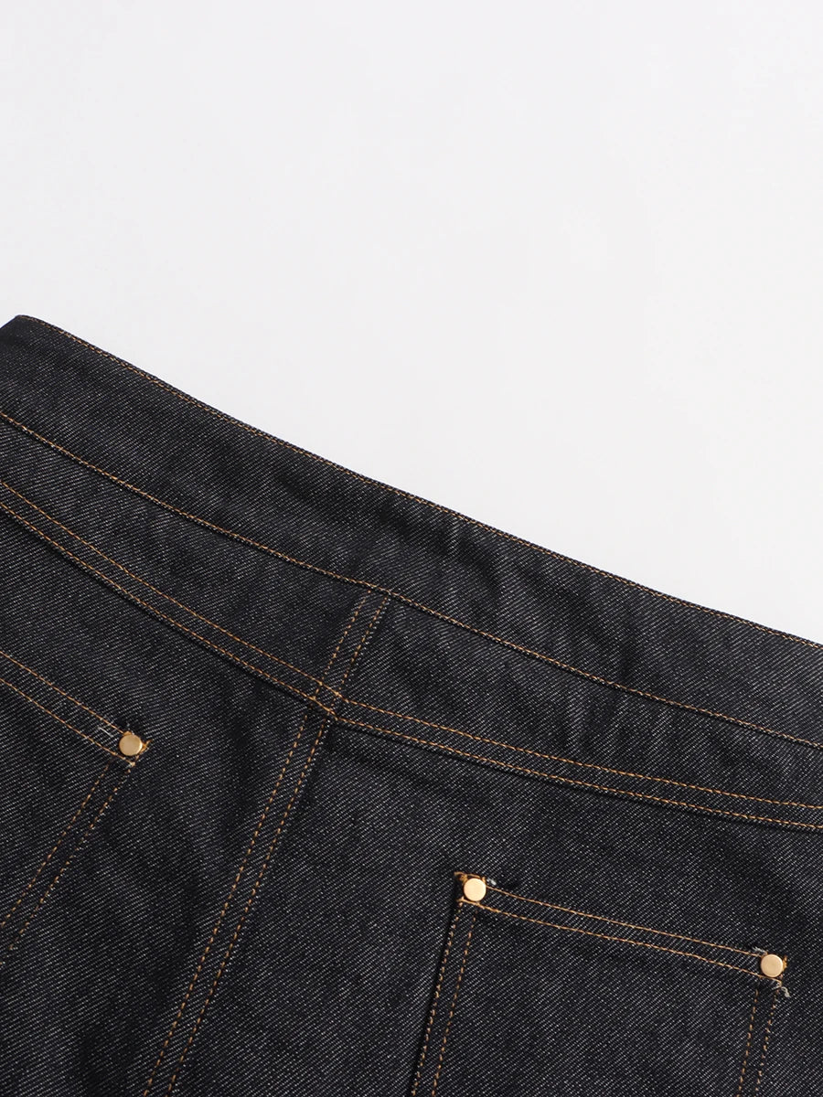 VGH Designer Solid Slimming Denim Skirts For Women High Waist Patchwork Button Spring Temperament Skirt Female Fashion Style New
