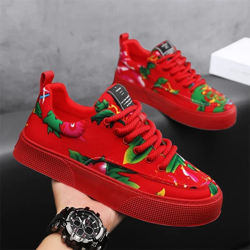 Fashion Men Casual Shoes Outdoor Men Running Sneakers Comfortable Floral Cloth Platform Walking Shoes Lightweight Tennis Shoes
