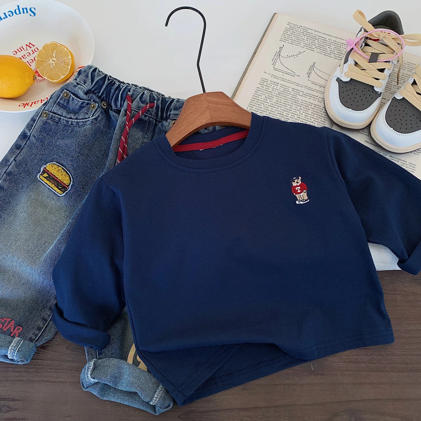 Children's T-shirt Spring Boys and Girls Striped Bear Base Shirt Baby Versatile Long Sleeve T Trendy