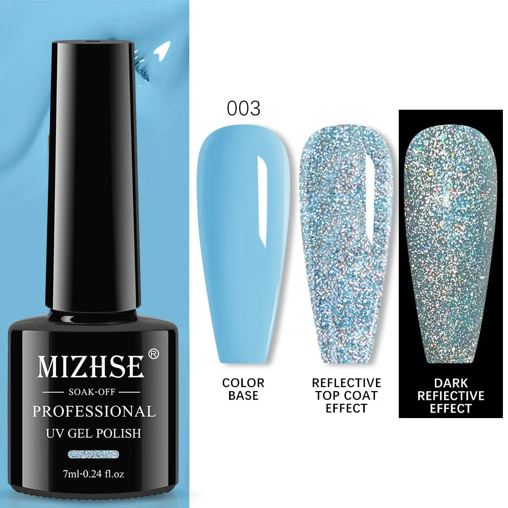 MIZHSE 7ML Reflective Top Coat Gel Nail Polish Shiny Glitter Vernis Semi Permanent Varnish Nail Gel Polish for Manicure Nail Art