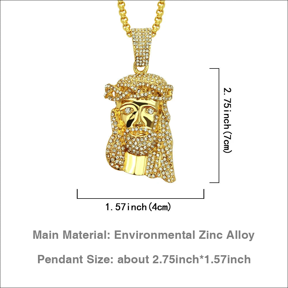 Men Hip Hop Rapper Popular Necklace Religious Jesus Portrait Pendant Rhinestones Cuban Chain Jewelry