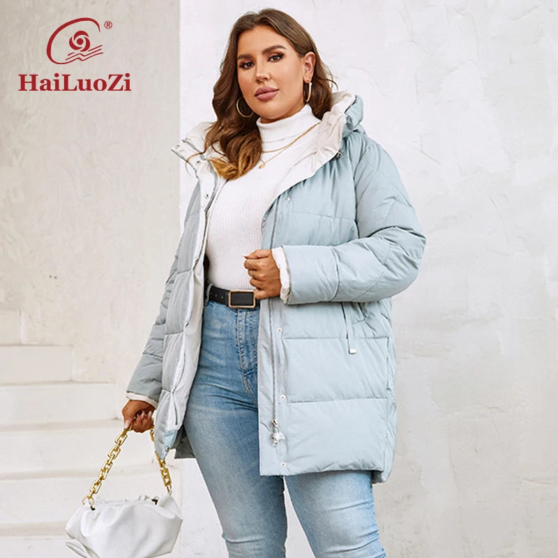 HaiLuoZi 2023 New Plus Size Women Winter Jacket XL-6XL Thick Female Outwear Slant Pockets High-quality Quilted Women's Coat 1115