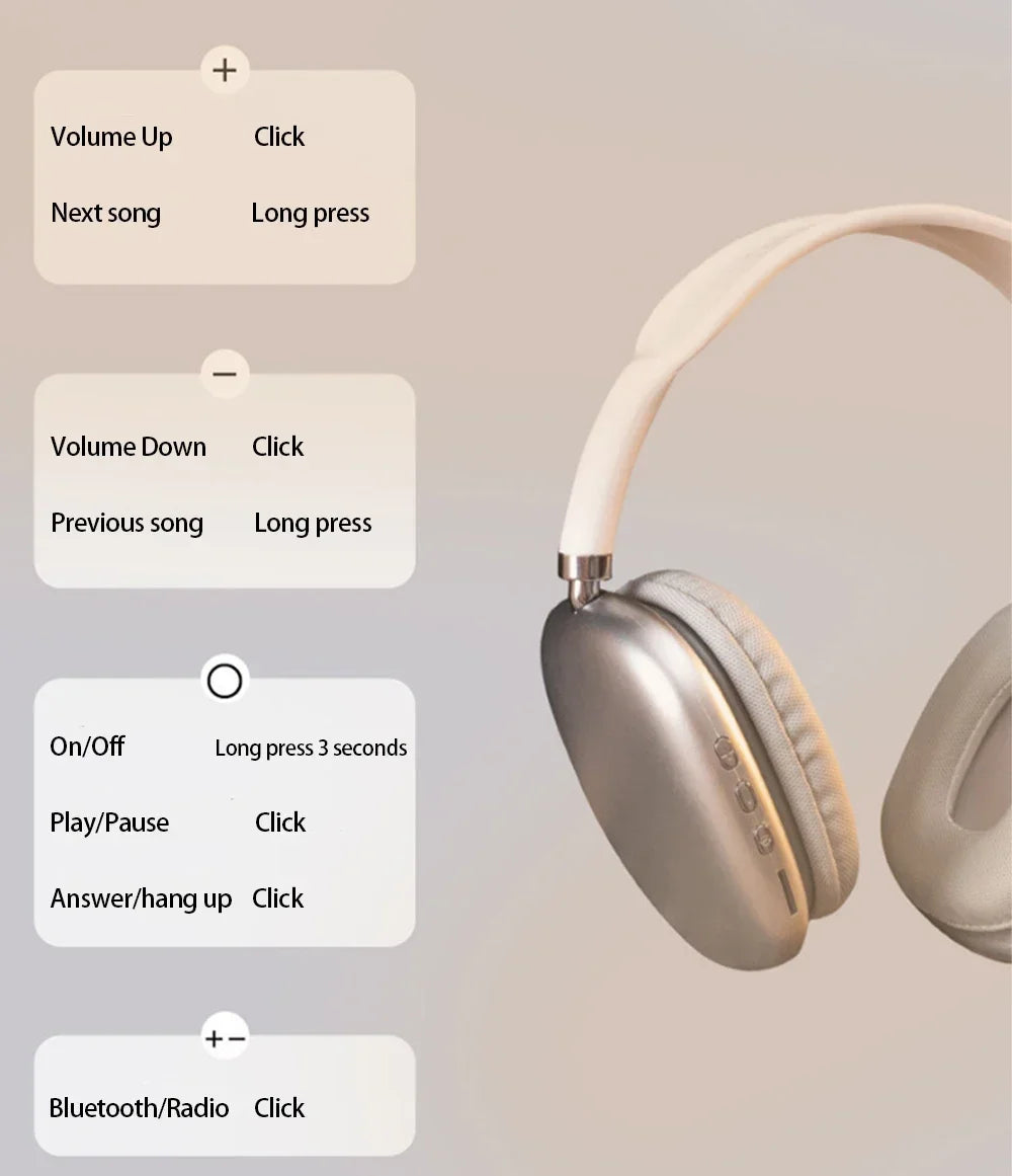 Head Mounted Bass Earphones Wireless Bluetooth Earphones Sports Headset Game with Charging Touch Control Earbuds for Music