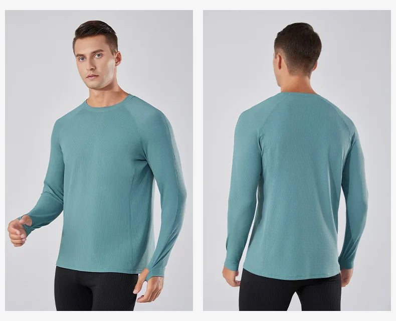 Men's Quick-Dry Breathable Long Sleeve T-Shirt Spring Autumn Thin Workout Top Outdoor Fitness Running Training Thumbhole Cuffs