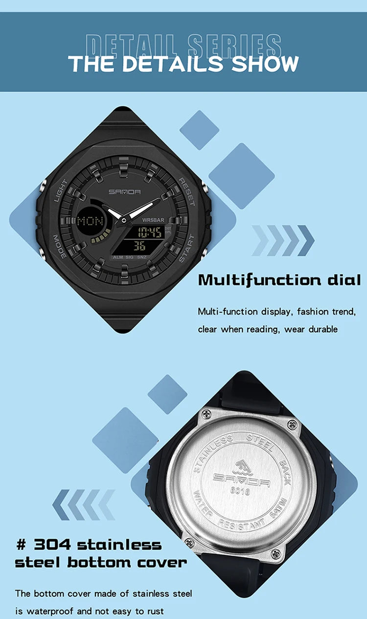 SANDA Top Luxury Men's Quartz Watches Waterproof Men Military Sport Watch Relogio Masculino Dual Display LED Digital Wristwatch