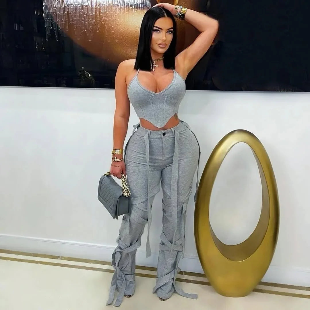 CM.YAYA Active Women High Waist Straight Mult Ribbon Long Pants 2025 Fall Casual Cargo Sweatpants Streetwear Classic Trousers