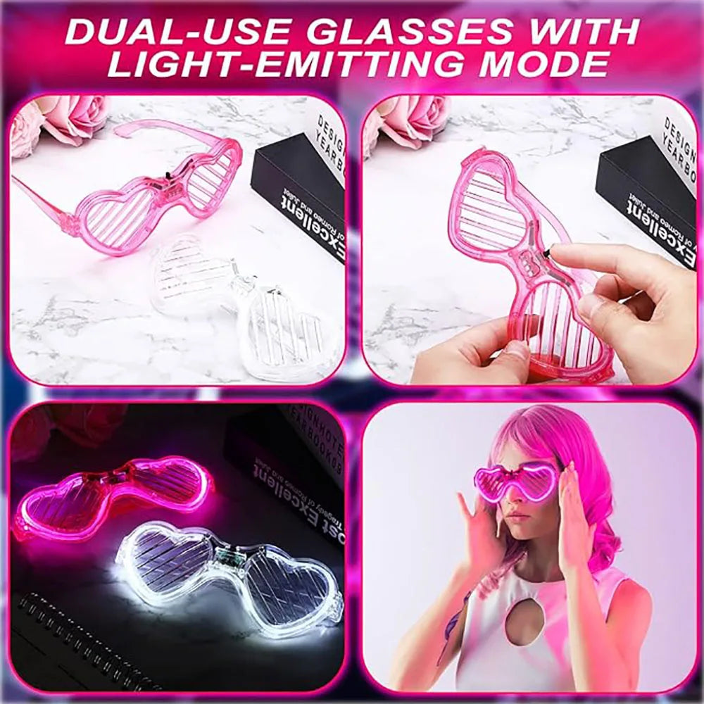 5/10/20/30Pcs Glow In The Dark Glasses Heart Shaped LED Light Up Sunglasses Glow Neon Party Favor for Kids Adults Party Supplies