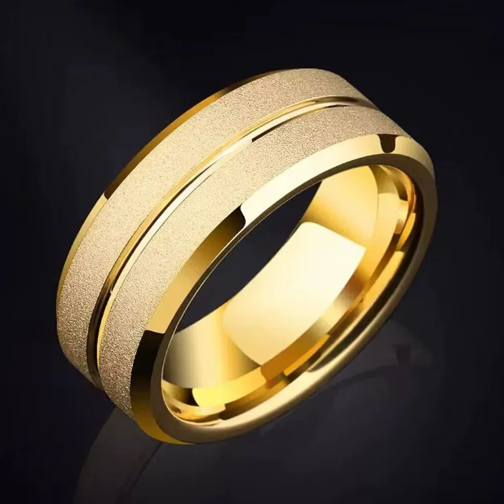8MM Stainless steel Matte Rings For Women Men Deep Groove Hypotenuse Titanium Steel Ring Couple Fashion Waterproof Jewelry