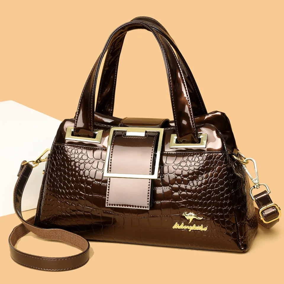 Fashion Elegant Madam Handbag Crocodile Pattern with Lattice Luxury Women Shoulder Tote Bag Two Layers Ladies Bag Big Belt Sac