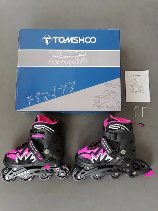 Tomshoo Roller Blades Kids Adjustable Roller Skates w Light-Up Wheels Secure Triple Girls Boys Toddler Smooth Quiet Rollerblades