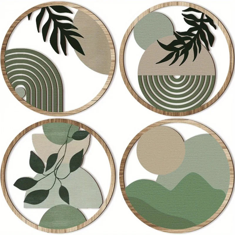 4 Bohemian Wall Art Set - Wooden Bohemian Decor，Geometric Hanging Artwork，Suitable for baby room，Farmhouse Aesthetic Minimalist