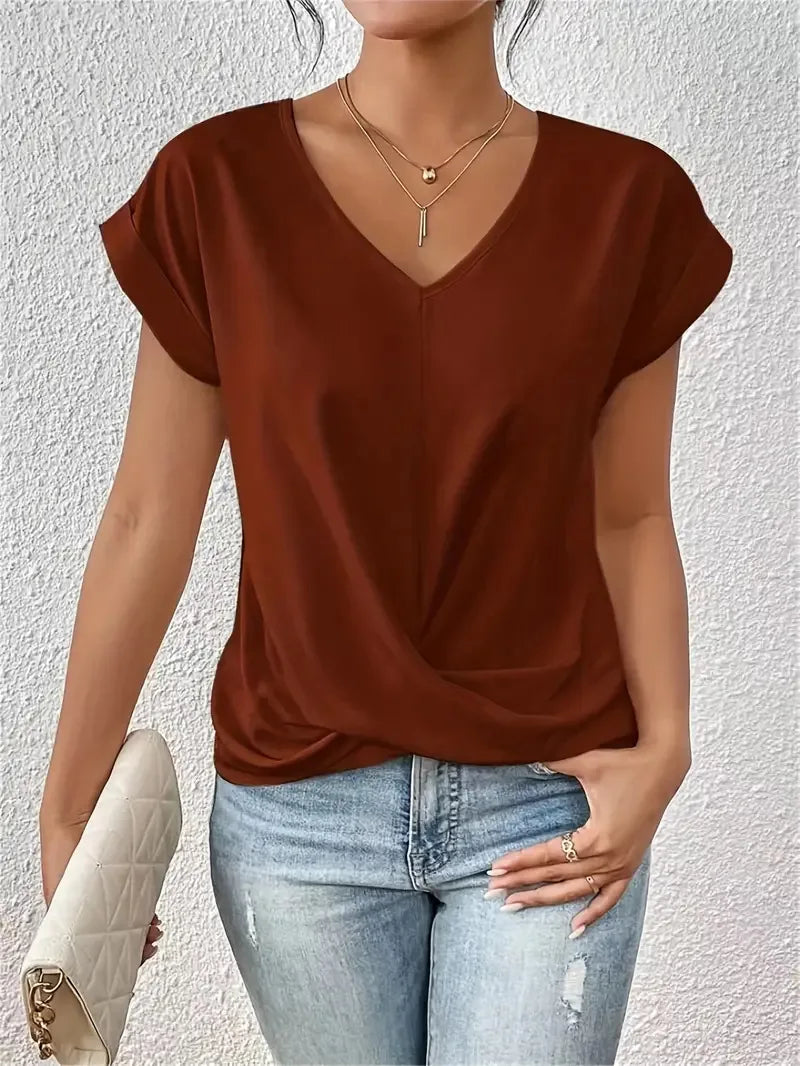 Sexy V Neck Short Sleeve Shirt Blouse Tops Office Lady Spring Summer Casual Loose Solid White Tshirt For Women 2024 Female Tees