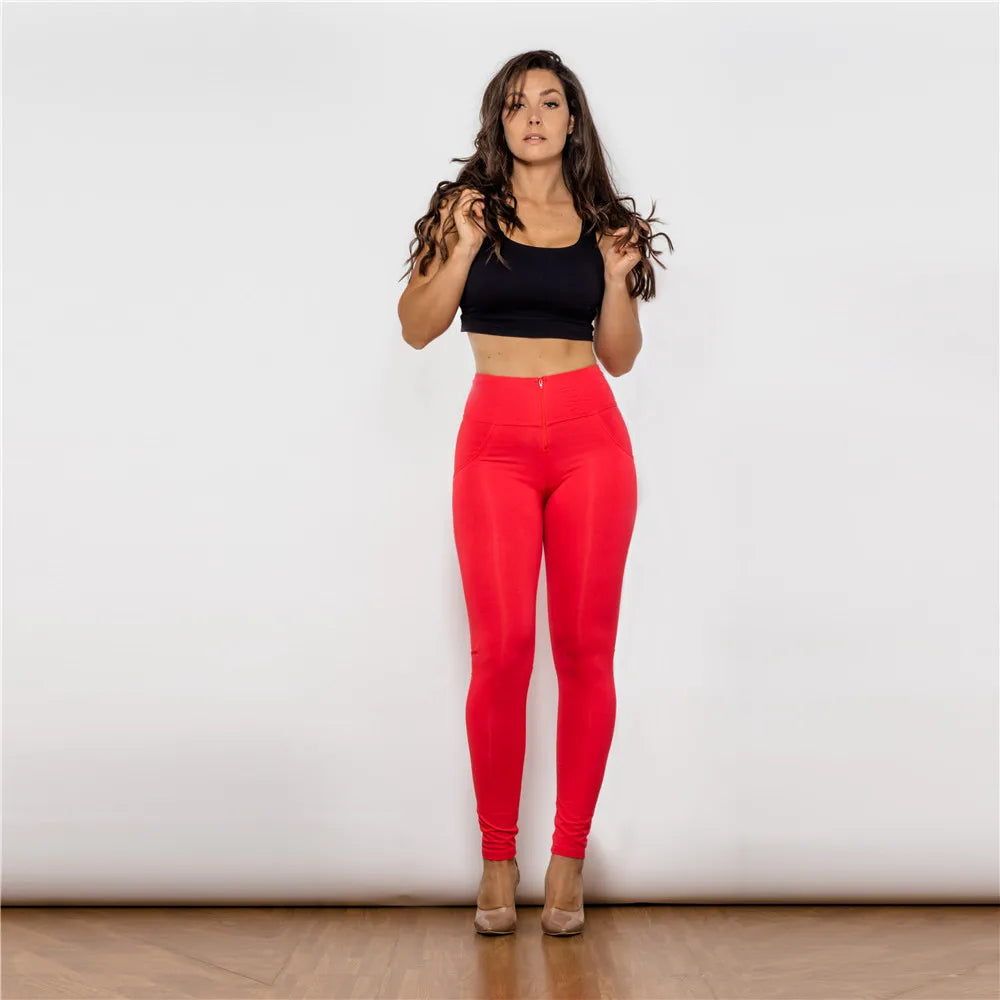 Shascullfites Red Fashion Pants Comfy Skin-fit Leggings High Rise Pencil Pants for Women Slim Hips Trendy Skinny Pants