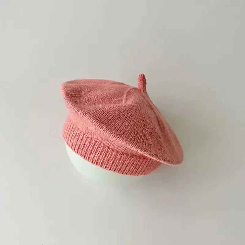 Candy Color Baby Beret Hat for Girls Autumn Winter Knitted Hat Sweet Infant Beanie Cap Fashion Kids Accessories 1-4 Years Old