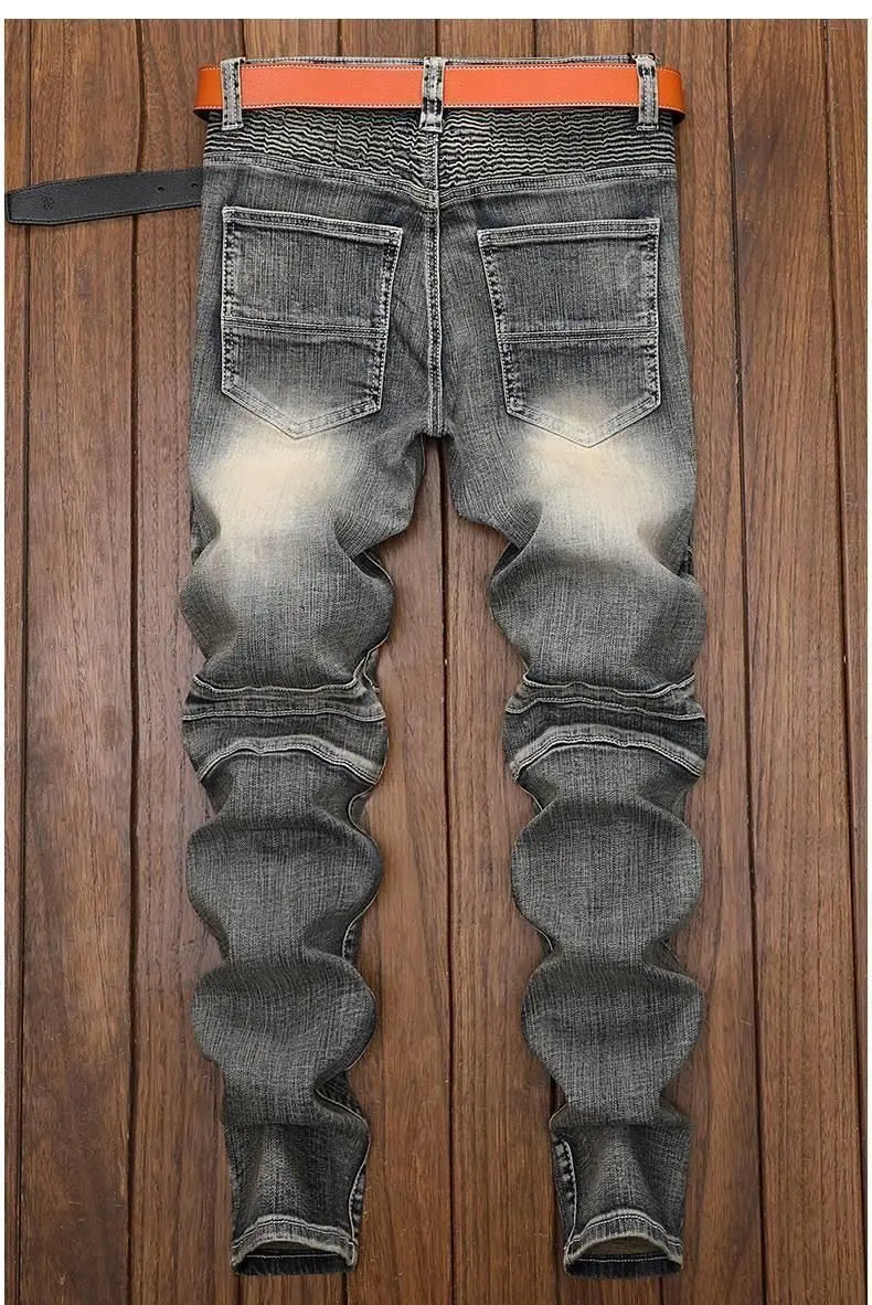 Luxury Men's Classic Jeans Straight Pants Autumn and Winter Retro Ripped Hole Denim Trousers Motorcycle Work Pants for Men