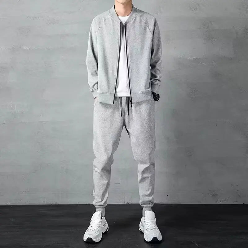 Men's Sportswear Hoodie Set Stylish Stand Collar Casual Outerwear Pants Autumn Winter Fashionable Polyester Blend Long Sleeve