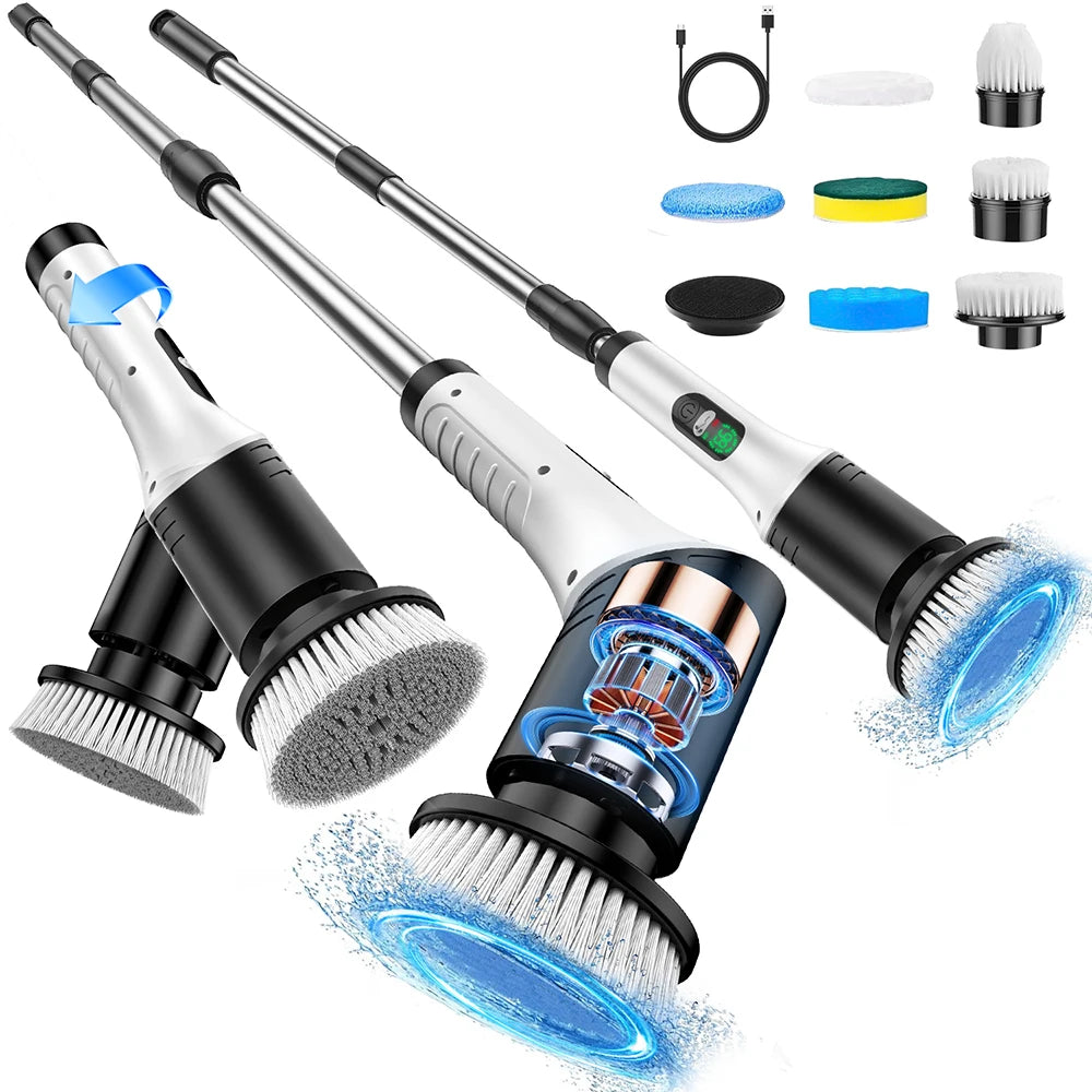 Upgraded electric rotary brush, with a display screen, fully waterproof, and adjustable handle brush head,a home cleaning wonder