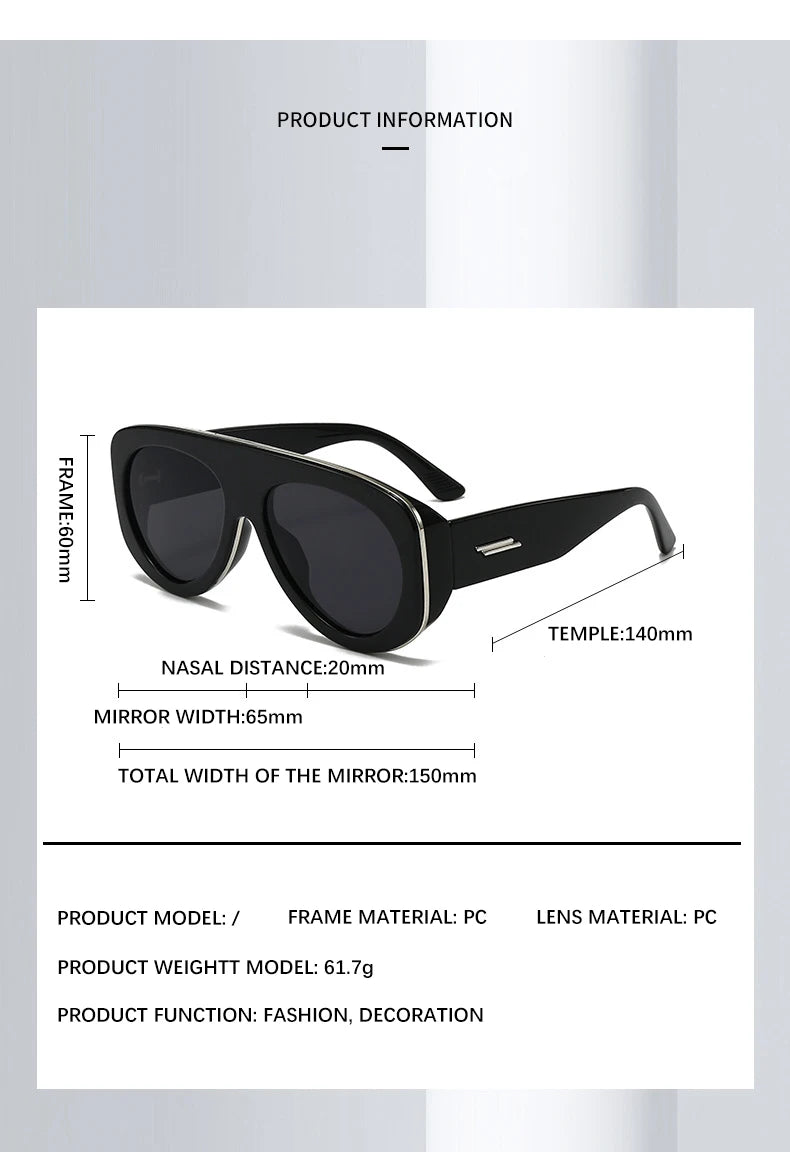 Oversized Oval Pilot Shield Sunglasses Women Big 2025 Luxury Brand Retro Y2K Punk Mirror Sun Glasses For Ladies Shades UV400