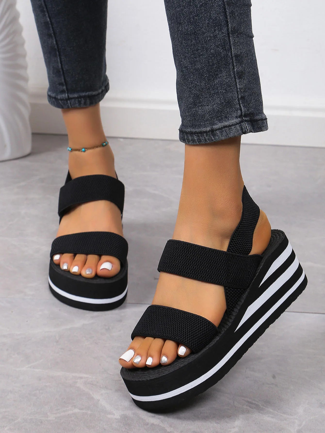 Women's Light Weight Wedge Sandals Open Toe Platform Thick Soled Summer Casual Slingback Shoes with Back Strap Leisure Footwear