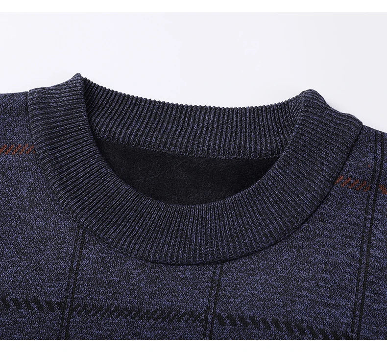 Round Necked Sweater for Men with Plush Insulation and Inner Layer for Men with Bottom Layer Men's Autumn and Winter Black Knit