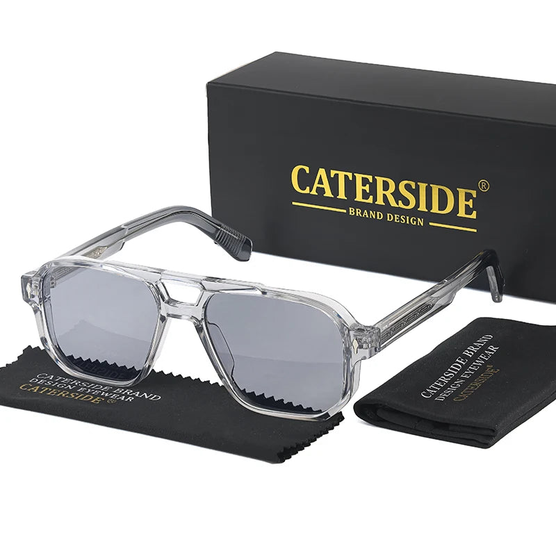 CATERSIDE Retro Punk Sunglasses Men Vintage Flat Top Double Bridges High Quality Sun Glasses Women Travel Party Festival Eyewear
