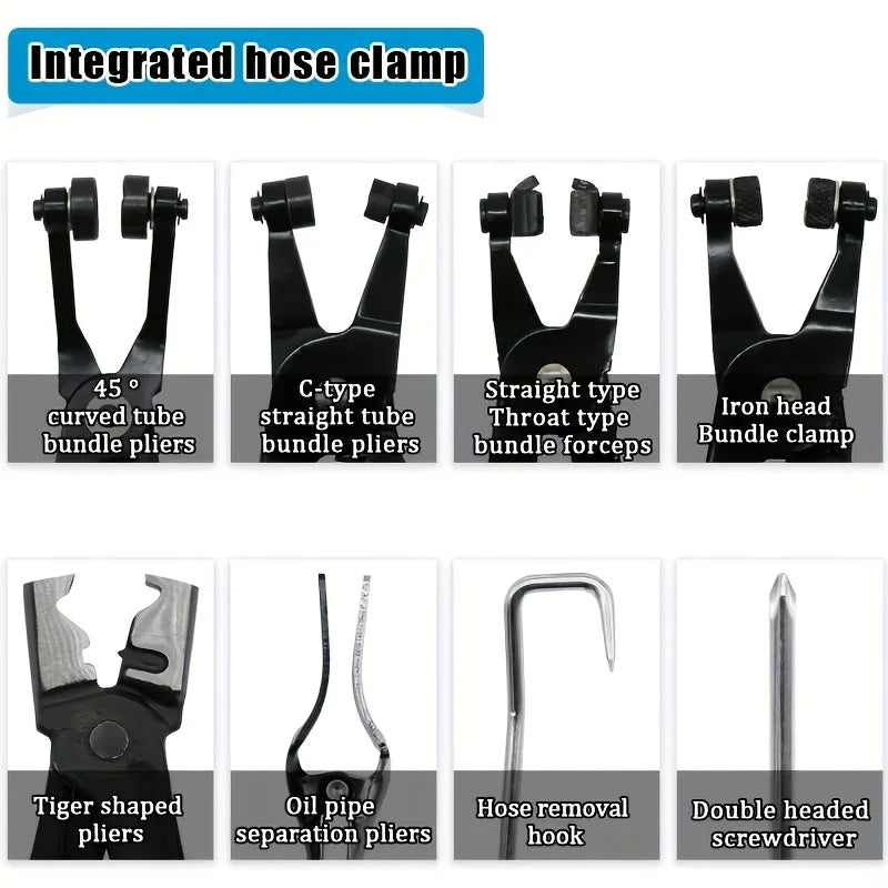 9pcs Hose Clamp Pliers, with Flexible Wire Long Reach Hose  Swivel Jaw and Flat Band Pliers，Hose Clamp Tool