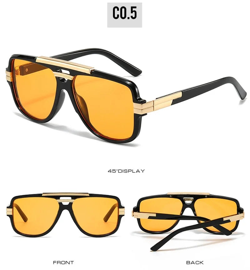 SO&EI Retro Square Double Bridges Men Sunglasses Fashion Brand Designer Shades UV400 Women Gradient Sun Glasses