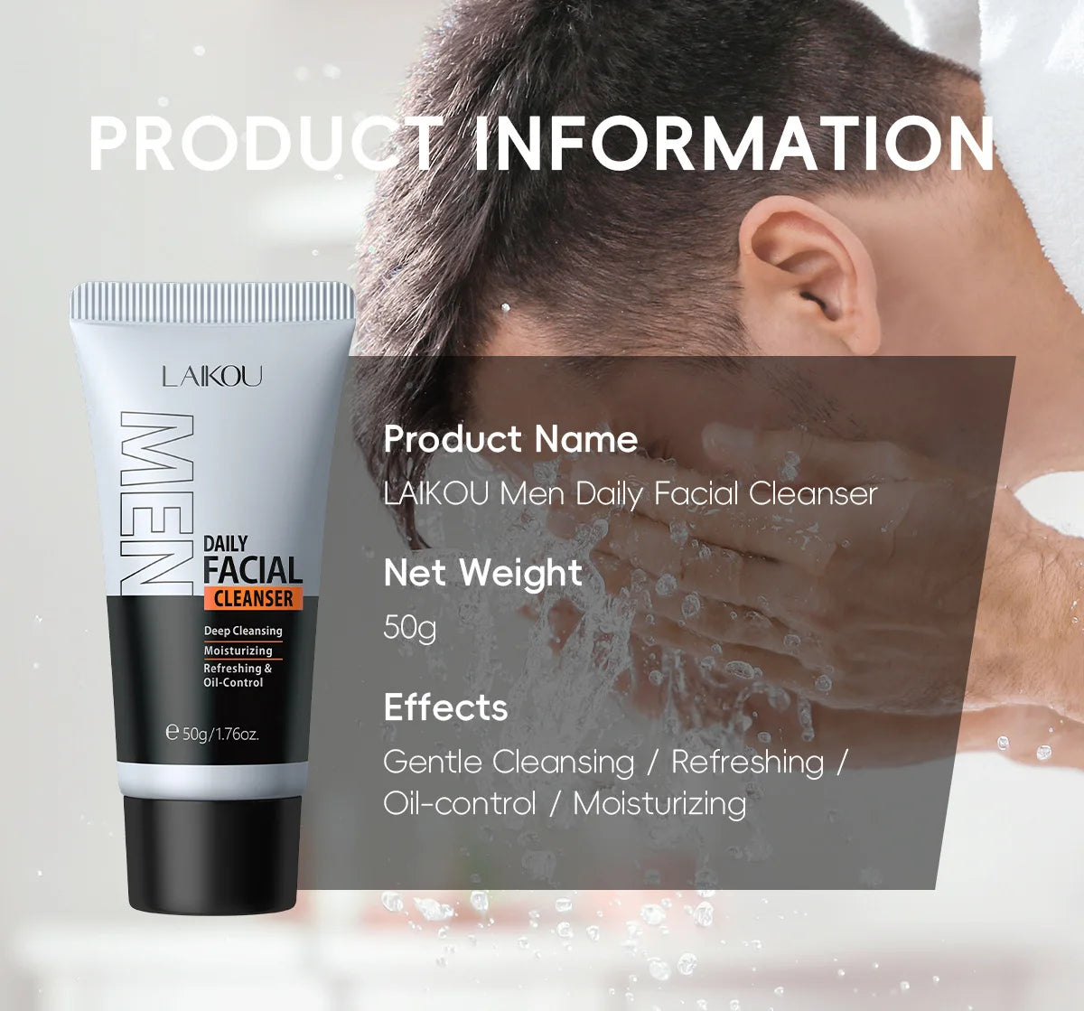 LAIKOU Men's Facial Cleanser, Moisturizing, Men's Skin Care, Oil Control, Blackhead Remover, Cosmetics, Deep Nourishment