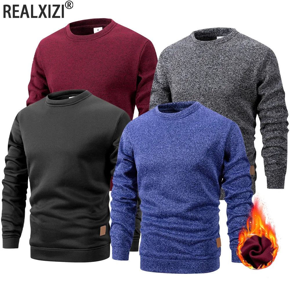 Men's  Autumn Long Sleeve Knit Pullover Solid Color Crewneck Warm Sweater Men Casual Loose Sweatshirt Street Sportswear