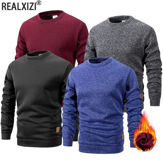 Men's  Autumn Long Sleeve Knit Pullover Solid Color Crewneck Warm Sweater Men Casual Loose Sweatshirt Street Sportswear